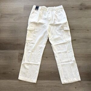 NWT Roundtree & Yorke White Flat Front Classic Cargo Linen Blend Pants Sz 38x30